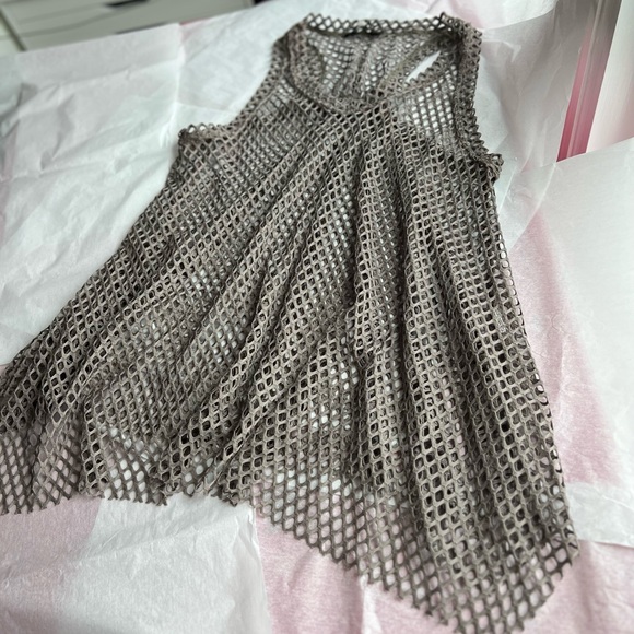 FA concept Paris Tops - EUC SO COOL FISHNET olive grey racerback tunic *layering* sz L nightclub dance